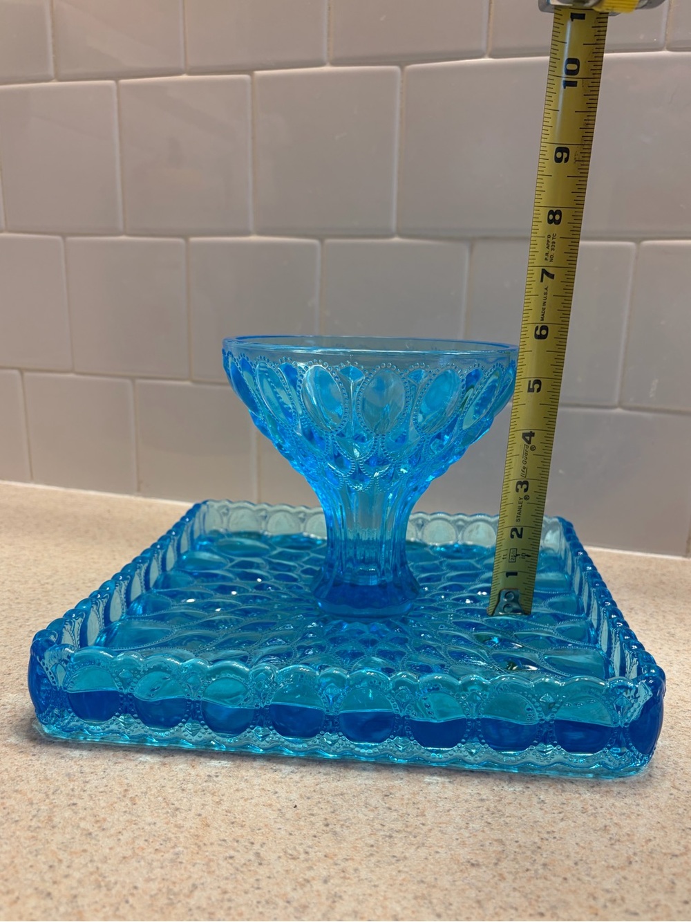 Vintage Fenton Blue Glass Compote & Tray
Set - Picture 12 of 13